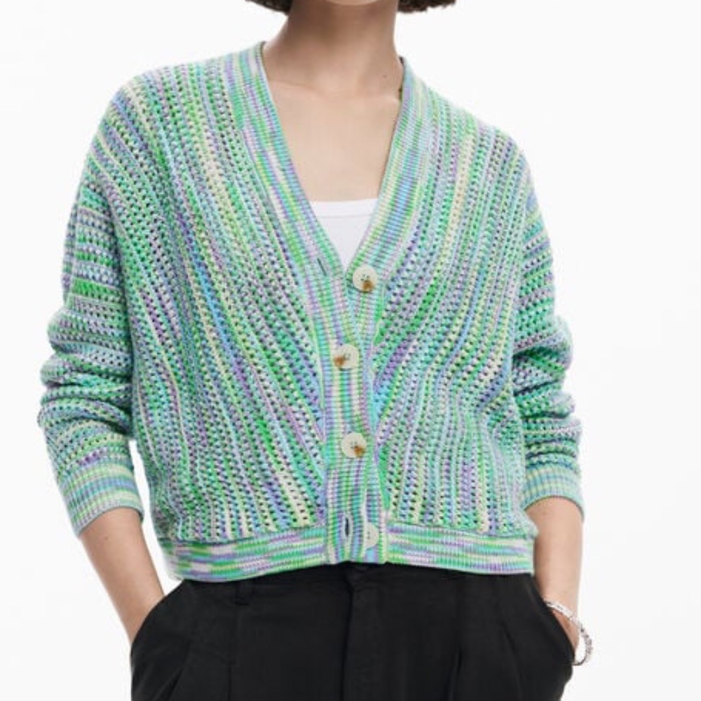 DESIGUAL MULTICOLORED PRINTED CARDIGAN